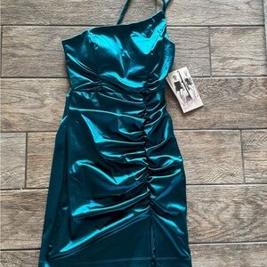 Elegant Teal Satin Dress